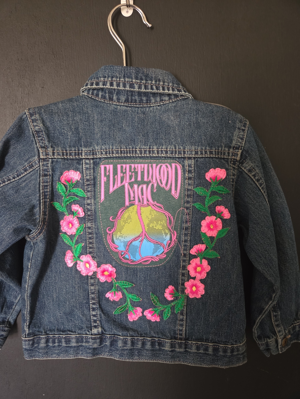 Wrangler Kids Fleetwood Mac Denim Jacket with Pink Floral Embroidery